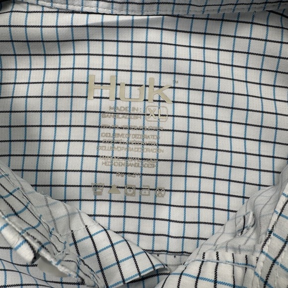 HUK Shirt Men XL Performance Fishing Long Sleeved Vented Button Up White Blue - Picture 4 of 10